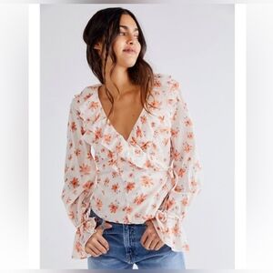 5 For $25✨️Free People Amanda Ruffle Floral Longsleeved Blouse Top Medium- Large